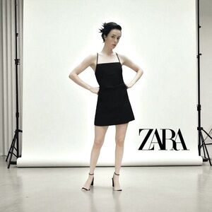 ZARA, Black Mini Dress With Adjustable Open Back, Small